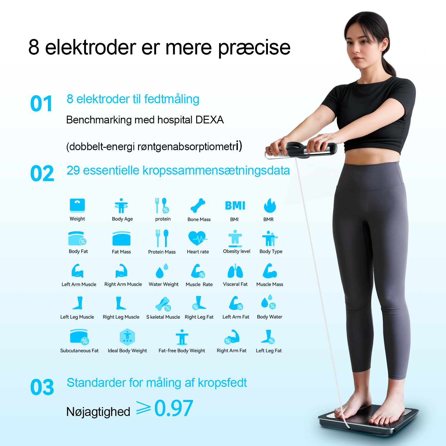 smart vægt, kropsanalysevægt, avanceret vægt, kropsvægtmåler, digital badevægt, kropskompositionsmåler, kropsfedtanalysator, muskelmasse måling, BMI beregner, kropsvæskeanalyse, metabolisk alder måling, avanceret kropsanalyse, vægt med app, sundhedsdata tracking, kropsfedtprocent måling, kropsmasse måling, kropsvæskeprocent måling, mobilforbundet vægt, vægt med bluetooth, kropskompositionsmåler med app, sundhedsmonitorering, vægtanalyse, kropsanalyse i hjemmet, personlig kropskomposition, kropsmålingsvægt,