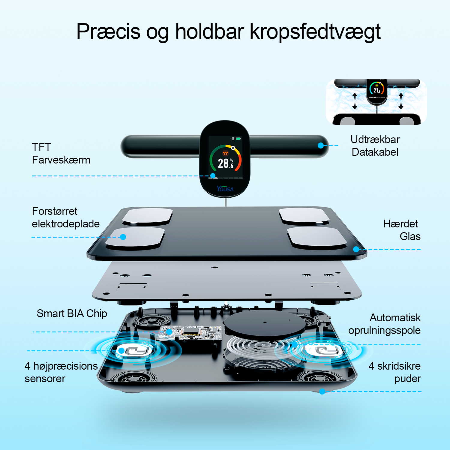 smart vægt, kropsanalysevægt, avanceret vægt, kropsvægtmåler, digital badevægt, kropskompositionsmåler, kropsfedtanalysator, muskelmasse måling, BMI beregner, kropsvæskeanalyse, metabolisk alder måling, avanceret kropsanalyse, vægt med app, sundhedsdata tracking, kropsfedtprocent måling, kropsmasse måling, kropsvæskeprocent måling, mobilforbundet vægt, vægt med bluetooth, kropskompositionsmåler med app, sundhedsmonitorering, vægtanalyse, kropsanalyse i hjemmet, personlig kropskomposition, kropsmålingsvægt,